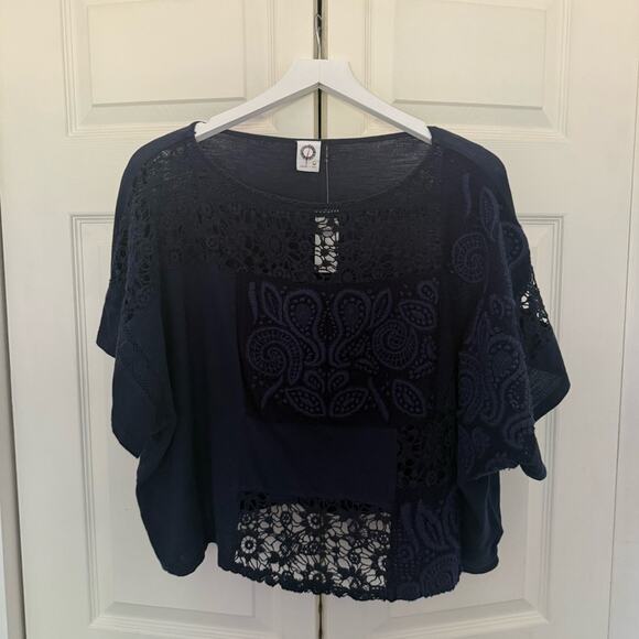 NWT Anthropologie AKEMI+KIN Navy Embroidered Darrie Top Bandana Paisley Boxy Top - Picture 4 of 10